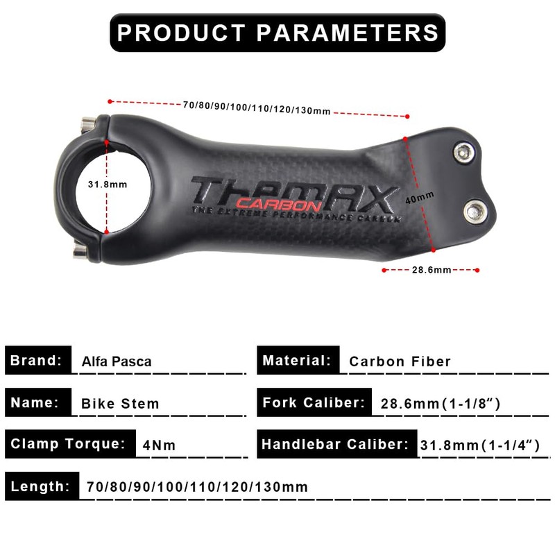 Alfa Pasca MTB Stem 31.8 Bicycle Stem Carbon 3K Matt