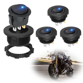 Riisoyu Pack of 4 DC 12 V 20 A Round Rocker Switch Toggle Switch, 3 Pin Round On/Off Switch, Self-Locking Rocker Switch, Waterproof Toggle Switch with LED Light for Car, Marine, Boat, Illuminated,