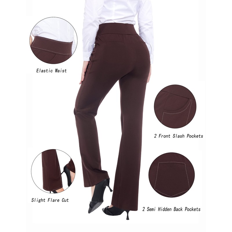 ZTN Brown Dress Pants Women High Waist Work Pants Stretchy