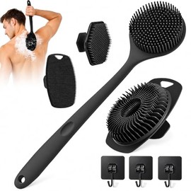 Cepillos de Silicona para Baño, Set de 4 para Espalda, Cabello y Rostro(B)