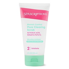 SpaScriptions- Exfoliante limpiador de poros y control de imperfecciones con ácido glicólico, azúcar y papaya, 5 onzas líquidas