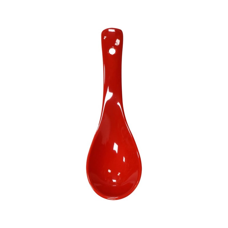 Xmomx 6 pcs Red Soup Spoon Round-Bottom Asia Porcelain Ceramic