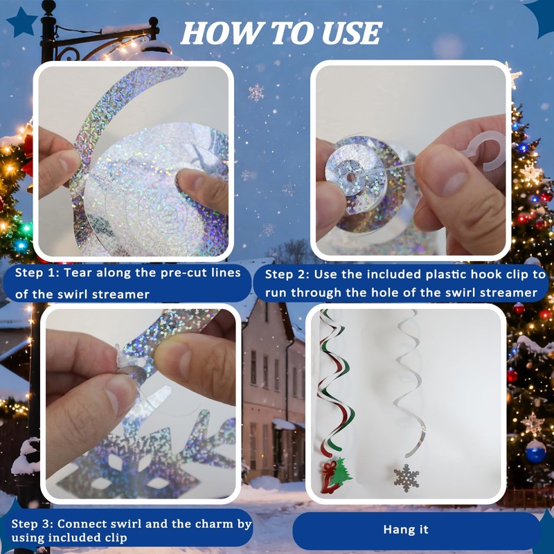 Chanseen 24 Pcs Christmas Hanging Swirls Party Decorations Plastic Snowflakes