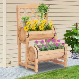 kinbor Wooden Raised Garden Bed Outdoor Planter with Trellis Planter Box for Gardening