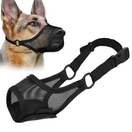 LUCKYPAW Dog Muzzle, Mesh Dog Muzzle for Large Medium Small Dogs, Soft Muzzles for Biting Chewing Fierce Barking, Breathable Muzzle with Adjustable Strap for Training (Black, S(Snout:7.75"-8.75"))