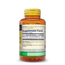 MASON NATURAL Vitamin D3 125 mcg (5000 IU) - Supports Overall Health, Strengthens Bones and Muscles, from Fish Liver Oil, 50 Softgels | MASON NATURAL