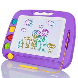 SGILE Large Magnetic Drawing Board - 4 Colors 16×13in Writing Painting Doodle Pad with 4 Stamps for Toddlers, Learning Educational Toy Etch Sketch Gift for 36+ Month Kids Girls Boys, Purple