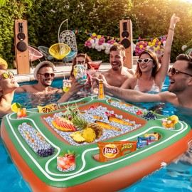 EKEPE Floating Pool Games Table for Adults, Pool Accessories Inflatable Card Table, Hot Tub Tray Food Drink Holder Floating Pool Cooler Containers for Summer Party Indoor Outdoor