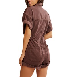 Free People Women's Marci Cuffed Shortall, Mocha Large