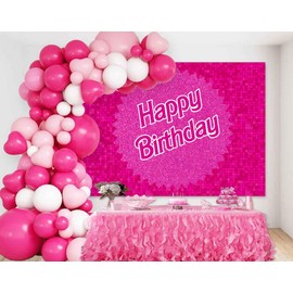 Sensfun Glitter Hot Pink Birthday Backdrop Princess Girl Birthday Party Decorations Shinning Square Squins Wall Photography Background for Girls Sweet 16 18th Women 20th 30th Birthday Banner 5x3ft