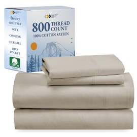 California Design Den Cal King Sheet Set Cotton - Luxury 800 Thread Count, 100% Cotton Sateen - California King Sheets Deep Pockets Bedding Set, Cooling & Softer Than Egyptian Cotton Sheets (Beige)