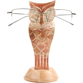 SWACRAFT Wooden Whitewash Owl Eyeglass Holder Stand, Decorative Glasses Display Organizer for Desk, Home and Office, 6 x 2.5 inches