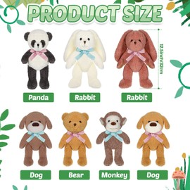 7 Packs Stuffed Animals Bulk Plush Cute Panda Bear Monkey Bunny Puppy 12.5 Inch Soft Jungle Animal Plush Toys Set for Baby Shower Animal Themed Party Decor Kids Boys Girls Birthday Present