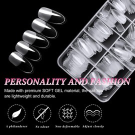 EternalClassic 240pc Oval Almond Gel Nail Tips Medium Fake Nails, Clear Acrylic Nails Oval Soft Gel Nail Tips for Artificial Nail Extension, Press on Nails Making