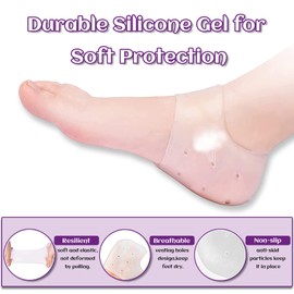 Protector de talón de silicona, cojín de talón, almohadillas de talón, copas de gel (4 pares), para fascitis plantar, ampollas, pies agrietados, alivio de espolones óseos, dolor de talón, tendinitis de Aquiles para hombres y mujeres