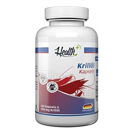 Health+ Krill Oil - 120 Capsules Each with 500 mg High-Quality Omega 3 Fatty Acids, with EPA and DHA, No Harmful Substances, Made in Germany