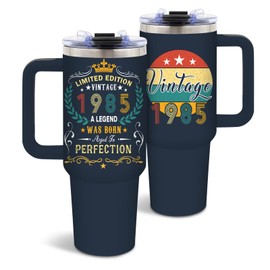 DUUV 40th Birthday Gifts for Men, 1985 Birthday Decorations Tumbler, 40 Year Old Gifts for Dad, Husband, Best Gift Ideas for Men, 40 Oz Tumbler with Handle Christmas Gifts