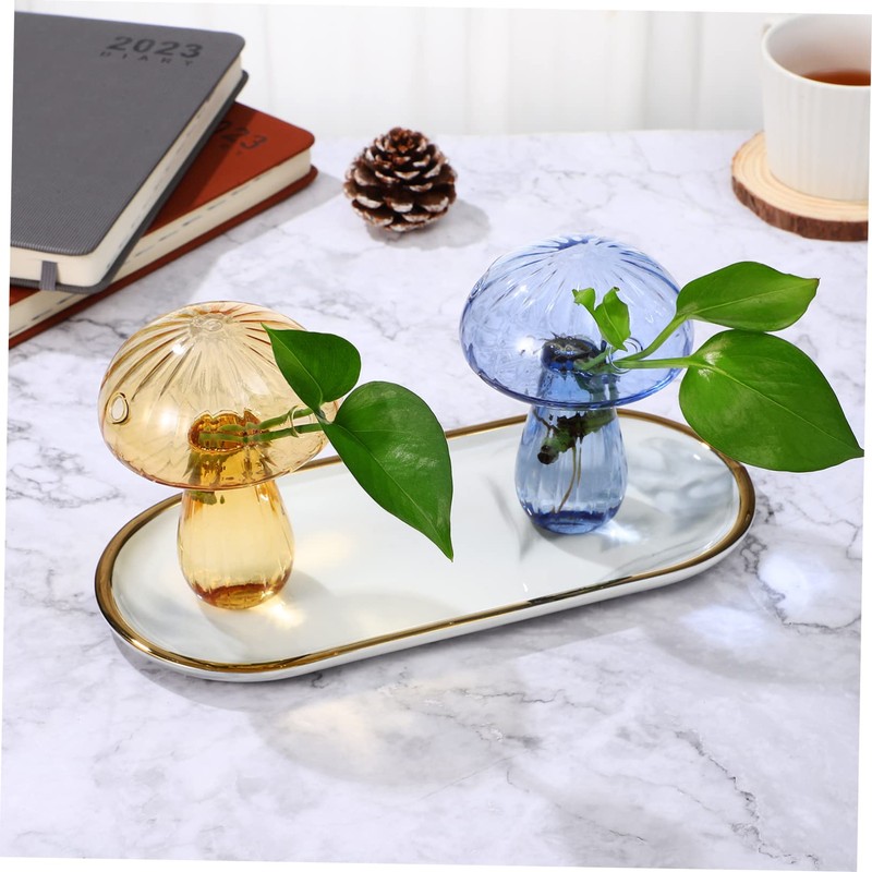 Mipcase 2 Pcs Mushroom Glass Vases Creative Hydroponics Plant Containers