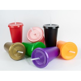 Vasos de plástico con tapa y popote | Vaso reusable tipo termo para café, té y agua | Libre de BPA | Vaso con tapa y popote de 24 Oz | Paquete de 10 vasos color Negro