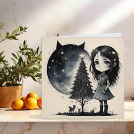 Cute Gothic Girl Christmas Tree Greeting Card 145 x 145mm
