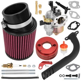 FVRITO High Performance Carburetor Filter Jet Adapter Exhaust Pipe Stage 2 Kit Red for Non Hemi Predator 212cc 196cc 6.5Hp Clone GX160 GX200 CT200u KT196 BT200X Trailmaster MB200 Mini Bike Go Kart