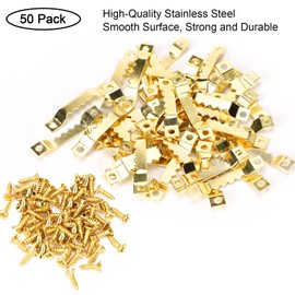 Suprom Small Sawtooth Picture Hangers 50 Pack Steel Sawtooth Hangers with Screws, Picture Hanging Solutions for Hanging Canvas Photos Frame Clock Paintings Artwork (Gold)