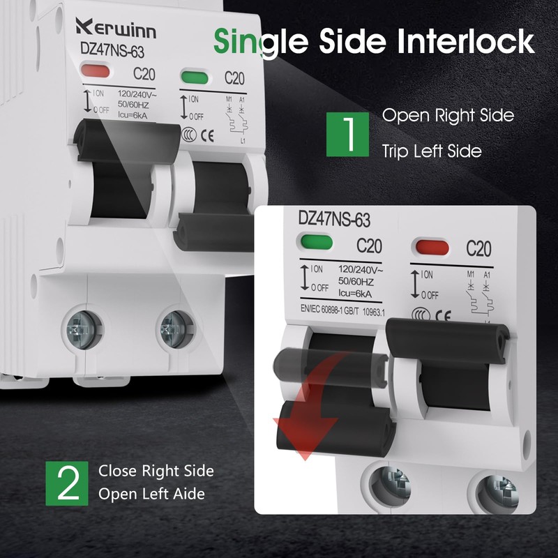 KERWINN Single-Side Interlock Circuit Breaker Manual Transfer Switch 120V/240V AC