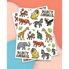 xo, Fetti Jungle Temporary Tattoos for Kids - 30 styles | Zoo, Boys + Girl Craft, Birthday Party Supplies, Baby Shower