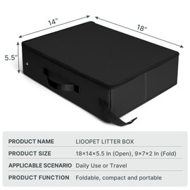 Portable cat Litter Box, Leak Proof, Foldable,18x14x5.5in Black,Perfect for Hotel Stays and Road Trips