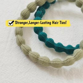 Kawlxpp 3X Stronger Hair Ties - 10-Pack Damage-Free Elastics for All Hair Types, Workouts & Daily Use | Non-Snap, Retain Shape (Lt Green&Teal, Medium)