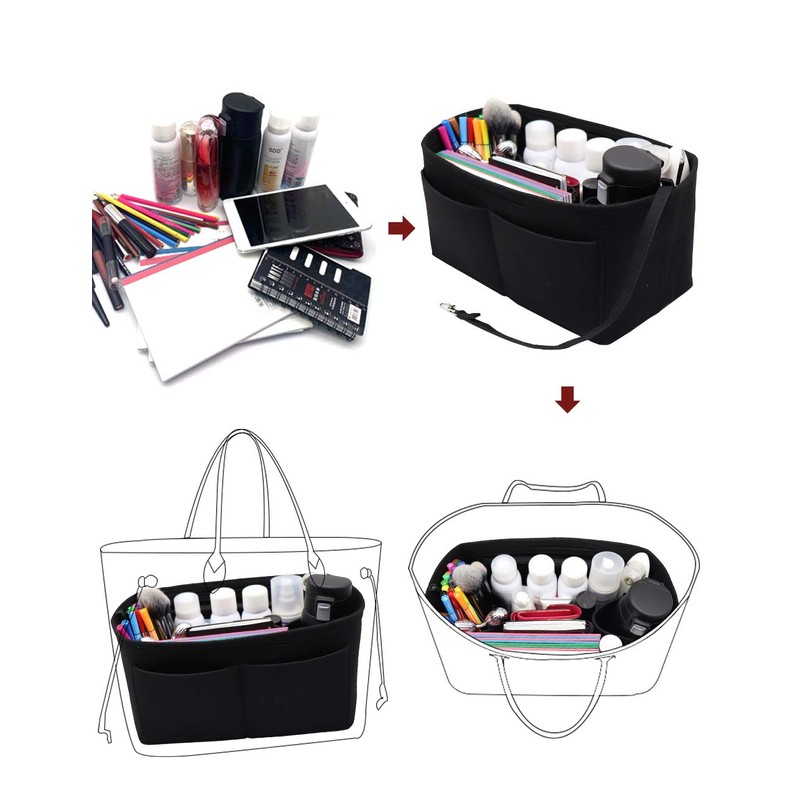 LEXSION Felt Purse Organizer Insert Bag In Bag with Two