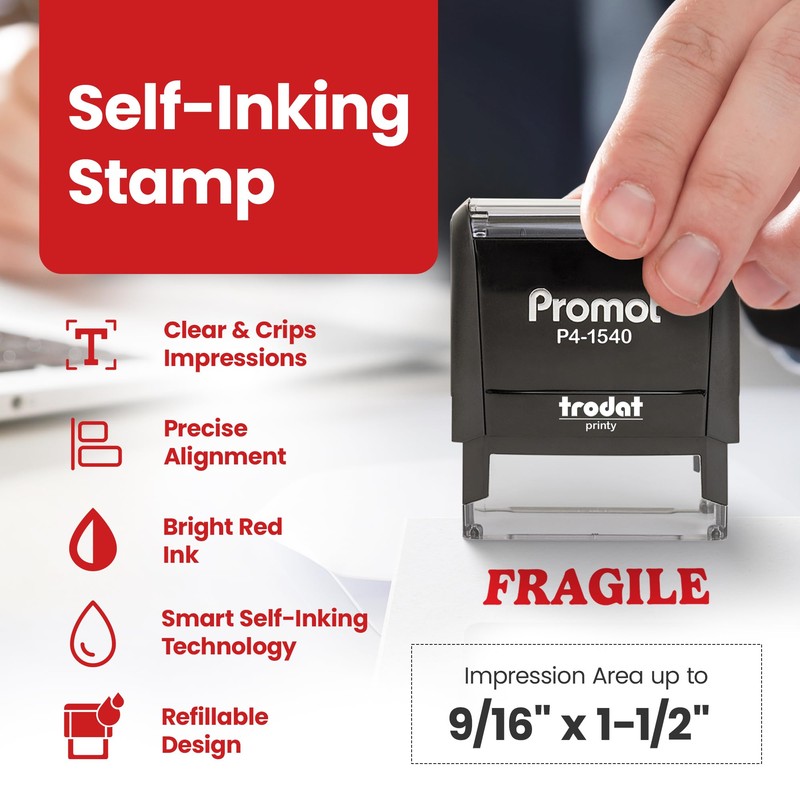 Promot Fragile - Self Inking Rubber Stamp - Ink Stamps