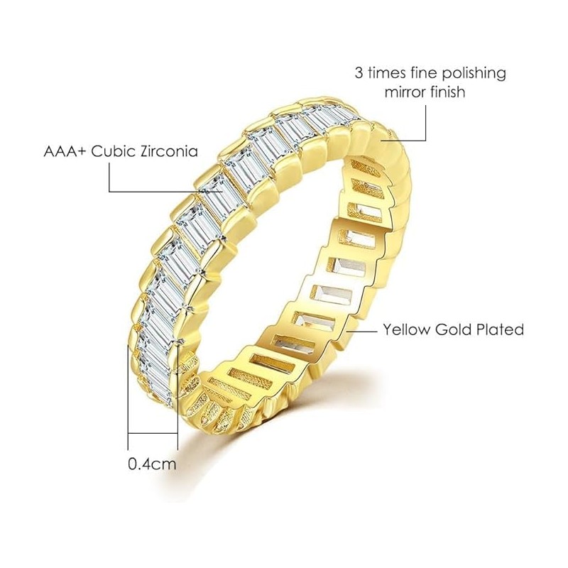 1 Pcs Gold Plated Rings Cubic Zirconia Baguette Cut Eternity