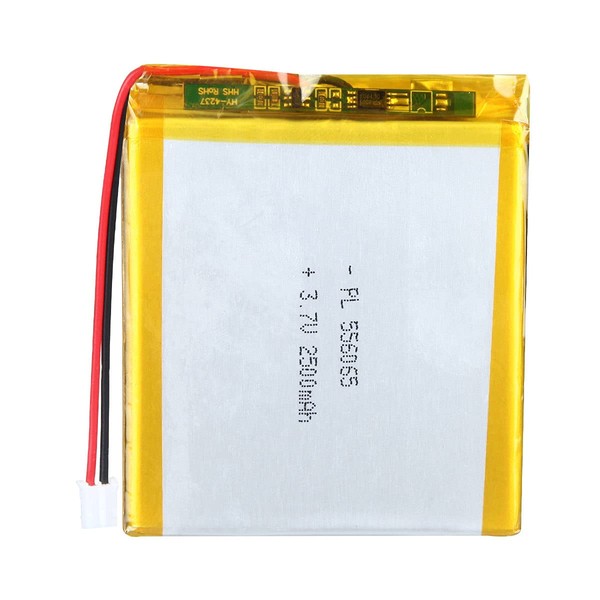 AKZYTUE 3.7V 2500mAh 556065 Lipo Battery Rechargeable Lithium Polymer ion Battery Pack with JST Connector