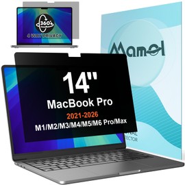 360° Privacy Screen for MacBook Pro 14 Inch (2021-2026, M1, M2, M3, M4, M5, Pro, Max), Anti Glare Blue Light Filter, Nano No Glue Anti Spy Black Protector for Mac Pro 14In Laptop Computer