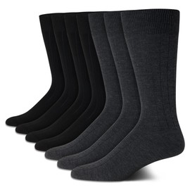 Van Heusen Men's Dress Socks - 7 Pack Premium Stretch Moisture Wicking Crew Socks with Reinforced Heel and Toe (Size: 6-12.5), Size 6-12.5, Grey/Black Solid