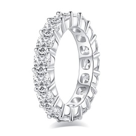 Gobaalele Cushion Cut Cubic Zirconia Eternity Ring, 5.1cttw 5A CZ S925 Sterling Silver Wedding Band, Eternity Band Ring Bridal Sets for Women Size9.0