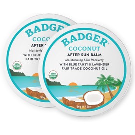 Badger Bálsamo Para Después Del Sol De Coco, 100% Orgánico, Alivia Las Quemaduras Solares, Aroma Delicioso, Hidratante Y Humectante Para El Cuidado De La Piel Después Del Sol, Lata De 57 G(2 Oz) Paque