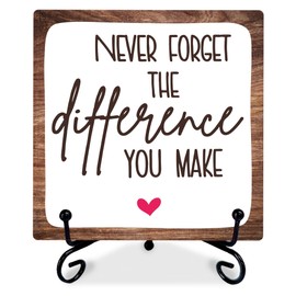 4" Inspirational Wood Decor Never Forget The Difference You Make Wooden Plaque Signs With 1 Metal Support Rustic Motivational Desk Décor For Home Office Bedroom Table Décor And Accessories - A05