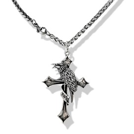 Vintage Gothic Raven Cross Necklace Silver Cross Necklaces for Men Women Chrome Victorian Goth Heart Choker Chain Crow Bird Charm Pendant Alt Jewelry Y2k Punk Grunge Witchy Accessories for Good Luck