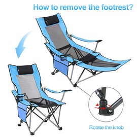 SUNTIME Outdoor Adjustable Folding Camping Chair with Removable Footrest(Blue)