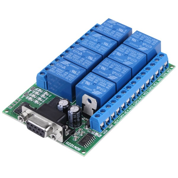 Hilitand 8 Channel Relay Module, 12V 8 CH DB9 RS 232 Relay Module Remote Control Switch Smart Home