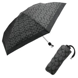 Coach FC4322 Signature Outlet Folding Umbrella, 99% UV Protection, Women's Signature Umbrella, Mini UMBRELLA, (9) SVGP Graphite, One size