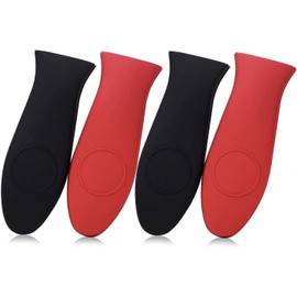 SKEMIX 4 Packs Silicone Hot Handle Holder Kitchen Heat Resistant Fry Pan Milk Pot Sleeve Grip Handle Cover Potholder for Cast Iron Skillets Griddles Metal & Aluminum Cookware – Black & Red