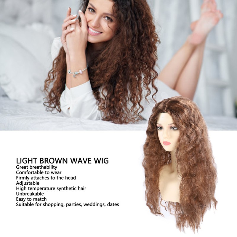 Light Brown Wave Wig Adjustable Charming Breathable Comfortable Fluffy Heat