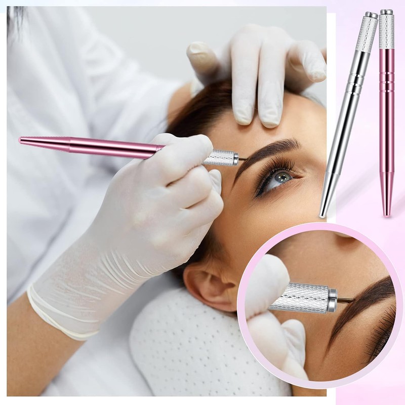 Microblading - 10 bolígrafos manuales para cejas, microcuchillas, de aluminio,
