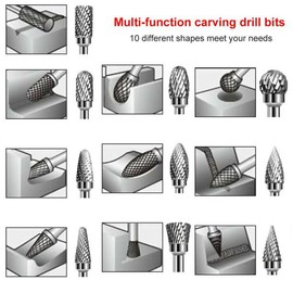 Ozmatip Carbide Burr Set, Die Grinder Bits，10Pcs Rotary Burr Set Head Tungsten Carbide Burr 1/8" Shank Die Grinder Bit Tool