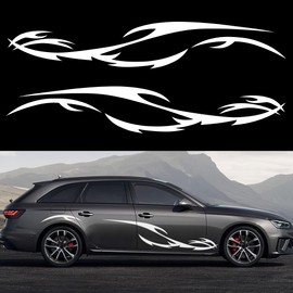 TOMALL 2Pcs 82'' Wave Flame Graphics Stickers Car Body Side Decals Racing Sports Stripe Decals for Car Universal Vinyl Waterproof Decal Decoration for Truck SUV Off-Road Vehicles Accessories (White)