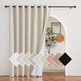 NICETOWN Natural 100% Blackout Linen Insulated Patio Curtain 95 inch Long Burg, Farmhouse Thick Completely Blackout Window Treatment Thermal Drape for Living Room (1 Panel, 100" Width)