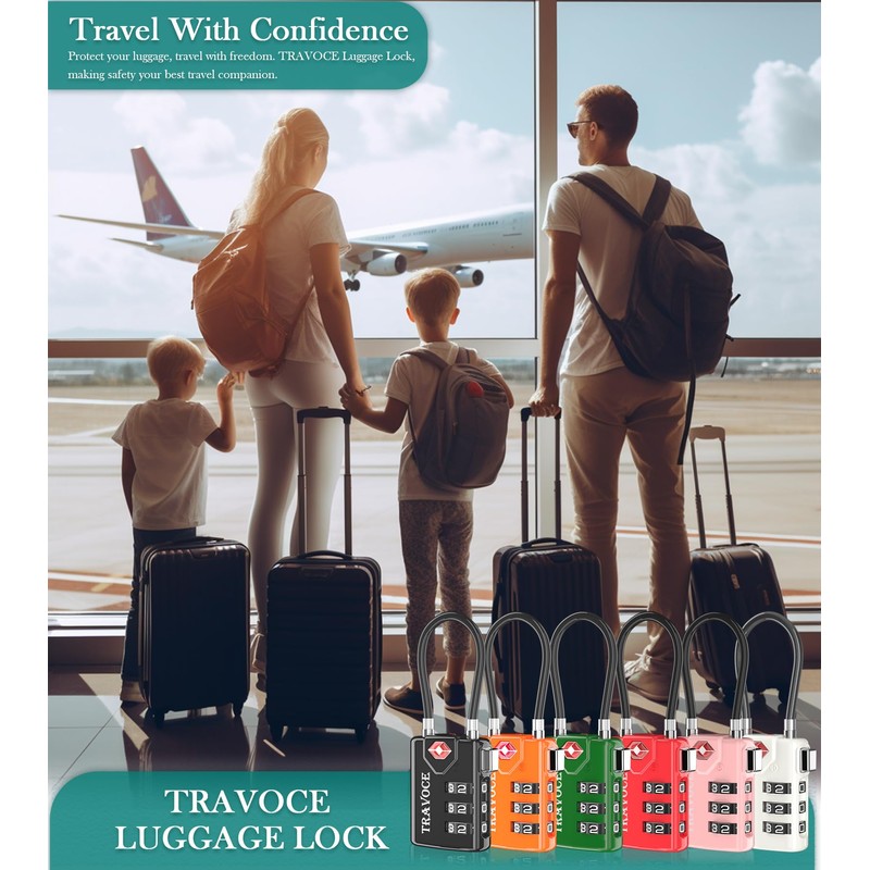 Search Alert TSA Approved Travel Combination Luggage Cable Locks for